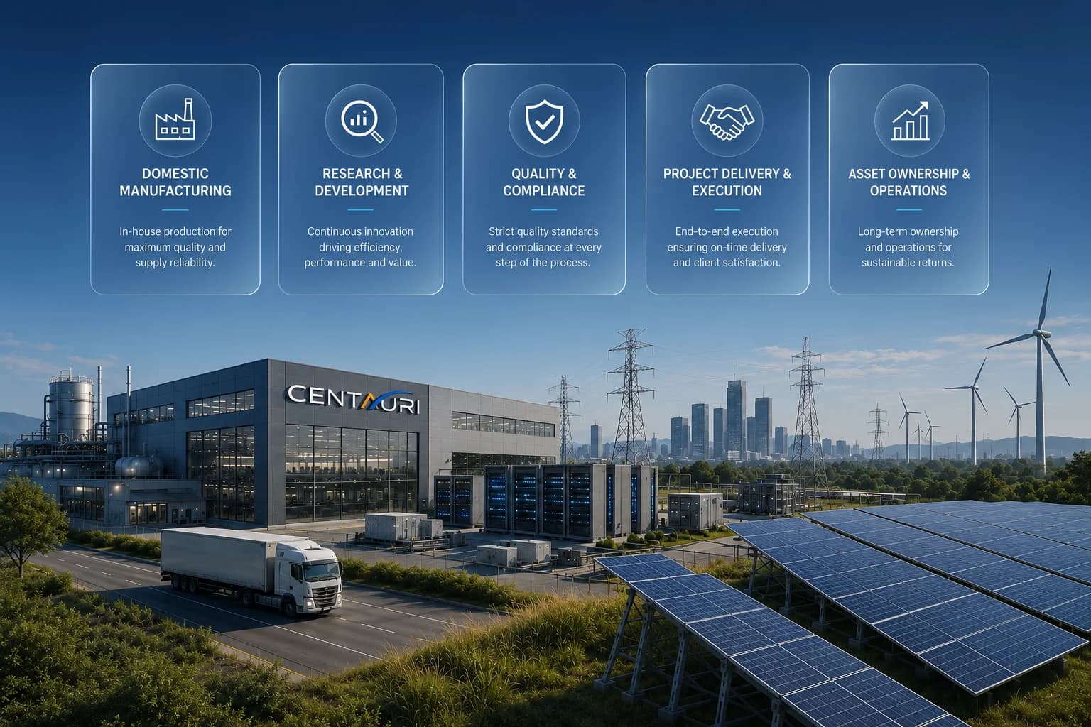 Solar panels installed on commercial office rooftops